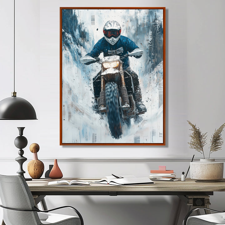 Green Snowmobile Freestyle Accented With White - Dirt Bike Canvas Wall Art