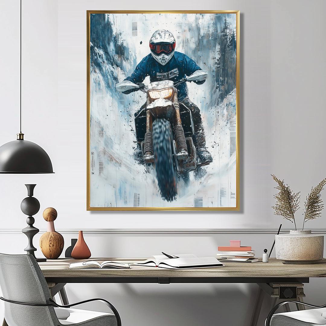 Green Snowmobile Freestyle Accented With White - Dirt Bike Canvas Wall Art