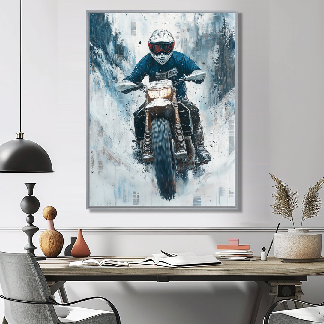Green Snowmobile Freestyle Accented With White - Dirt Bike Canvas Wall Art