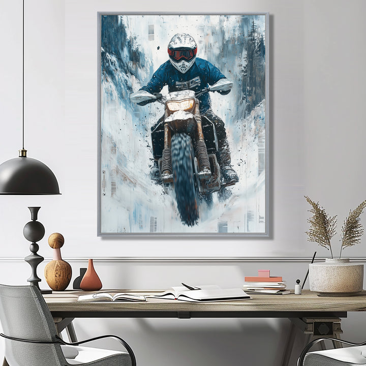 Green Snowmobile Freestyle Accented With White - Dirt Bike Canvas Wall Art
