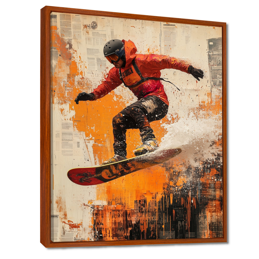 Yellow Wakeboard Big Air Accented With Black - Winter Sport Canvas Wall Art