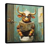 Cute Cow Reading Newspaper In The Bathroom - White Cow Wall Art