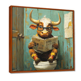 Cute Cow Reading Newspaper In The Bathroom - White Cow Wall Art