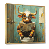 Cute Cow Reading Newspaper In The Bathroom - White Cow Wall Art