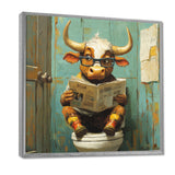 Cute Cow Reading Newspaper In The Bathroom - White Cow Wall Art