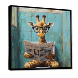 Giraffe Reading The News In The Bathroom - Brown Giraffe Wall Art