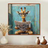 Giraffe Reading The News In The Bathroom - Brown Giraffe Wall Art