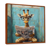 Giraffe Reading The News In The Bathroom - Brown Giraffe Wall Art