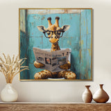 Giraffe Reading The News In The Bathroom - Brown Giraffe Wall Art