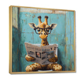Giraffe Reading The News In The Bathroom - Brown Giraffe Wall Art