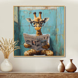 Giraffe Reading The News In The Bathroom - Brown Giraffe Wall Art