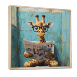 Giraffe Reading The News In The Bathroom - Brown Giraffe Wall Art