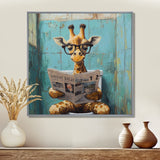 Giraffe Reading The News In The Bathroom - Brown Giraffe Wall Art