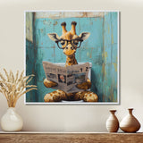 Giraffe Reading The News In The Bathroom - Brown Giraffe Wall Art
