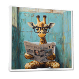 Giraffe Reading The News In The Bathroom - Brown Giraffe Wall Art