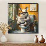 Cute Rhino Ready Newspaper On The Toilet - Rhino Canvas Wall Art