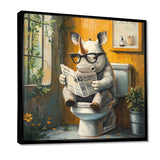 Cute Rhino Ready Newspaper On The Toilet - Rhino Canvas Wall Art