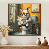 Cute Rhino Ready Newspaper On The Toilet - Rhino Canvas Wall Art
