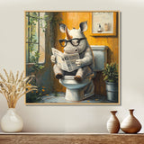 Cute Rhino Ready Newspaper On The Toilet - Rhino Canvas Wall Art