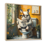 Cute Rhino Ready Newspaper On The Toilet - Rhino Canvas Wall Art