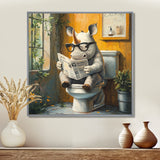 Cute Rhino Ready Newspaper On The Toilet - Rhino Canvas Wall Art