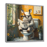Cute Rhino Ready Newspaper On The Toilet - Rhino Canvas Wall Art