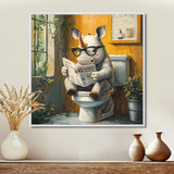 Cute Rhino Ready Newspaper On The Toilet - Rhino Canvas Wall Art