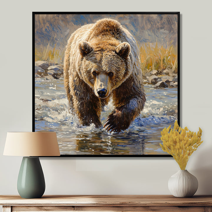 Grizzly By The River In Canada - Bear Living Room Wall Art