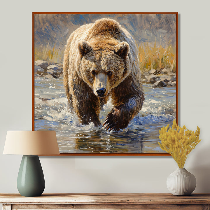 Grizzly By The River In Canada - Bear Living Room Wall Art