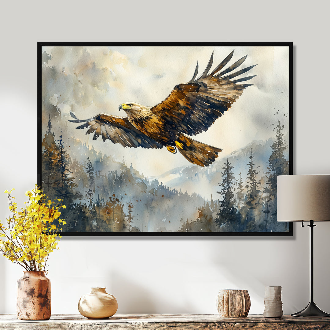 Brown Eagle Soaring Above The Valley - Brown Bird Wall Art