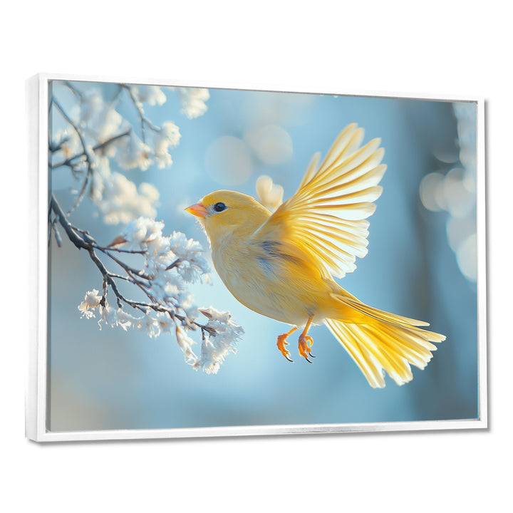 Fluffy Finch In The Forest Breeze - Bird Living Room Wall Art