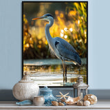 Photo Of Heron At The Farm Lake - Grey Heron Wall Art