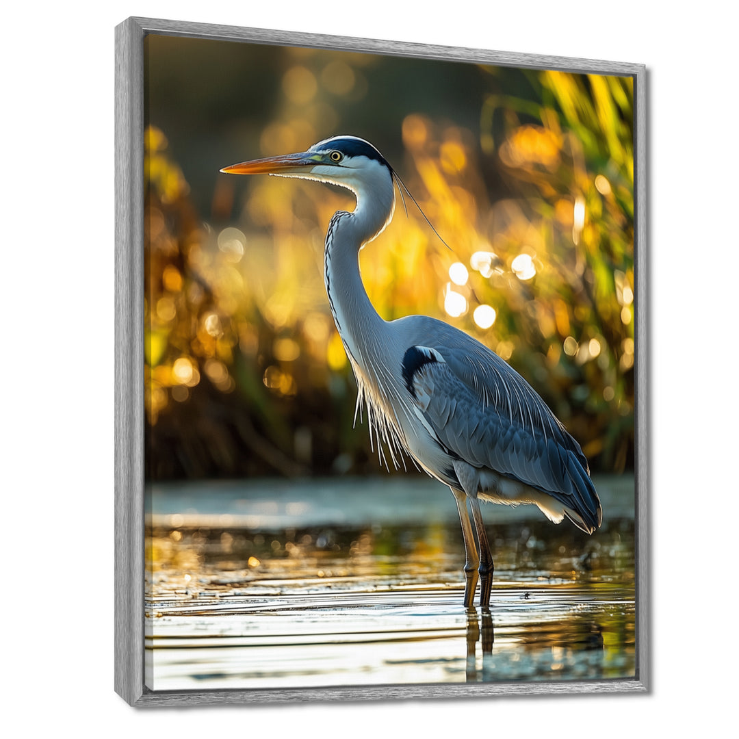 Photo Of Heron At The Farm Lake - Grey Heron Wall Art