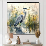 Heron By The Farm Lake - Heron Large Canvas Wall Art
