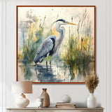 Heron By The Farm Lake - Heron Large Canvas Wall Art
