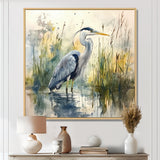 Heron By The Farm Lake - Heron Large Canvas Wall Art