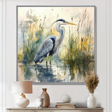 Heron By The Farm Lake - Heron Large Canvas Wall Art