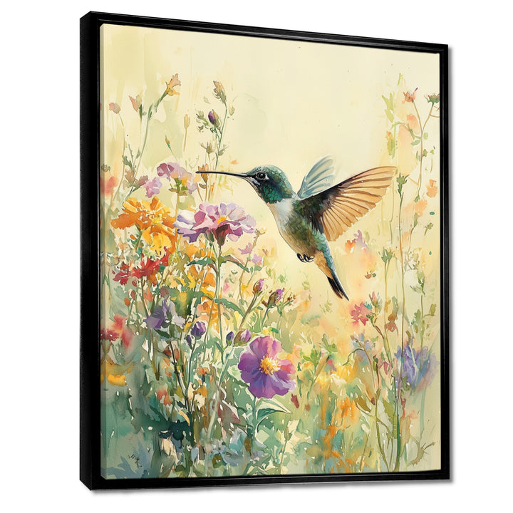 Hummingbird Among The Wildflowers - Bird Bedroom Wall Art