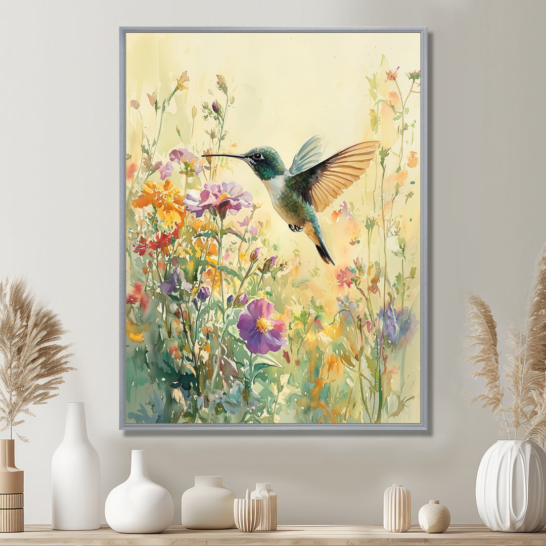 Hummingbird Among The Wildflowers - Bird Bedroom Wall Art