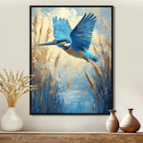 Kingfisher By The Farm River - Bird Framed Canvas Art