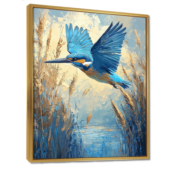 Kingfisher By The Farm River - Bird Framed Canvas Art