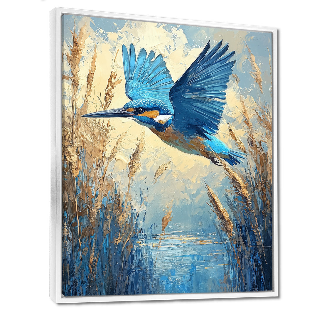 Kingfisher By The Farm River - Bird Framed Canvas Art