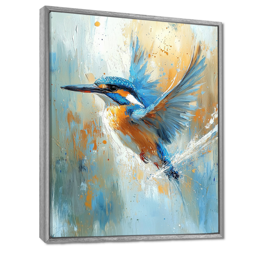 Blue Orange Kingfisher By The River Bird - Bird Living Room Wall Art