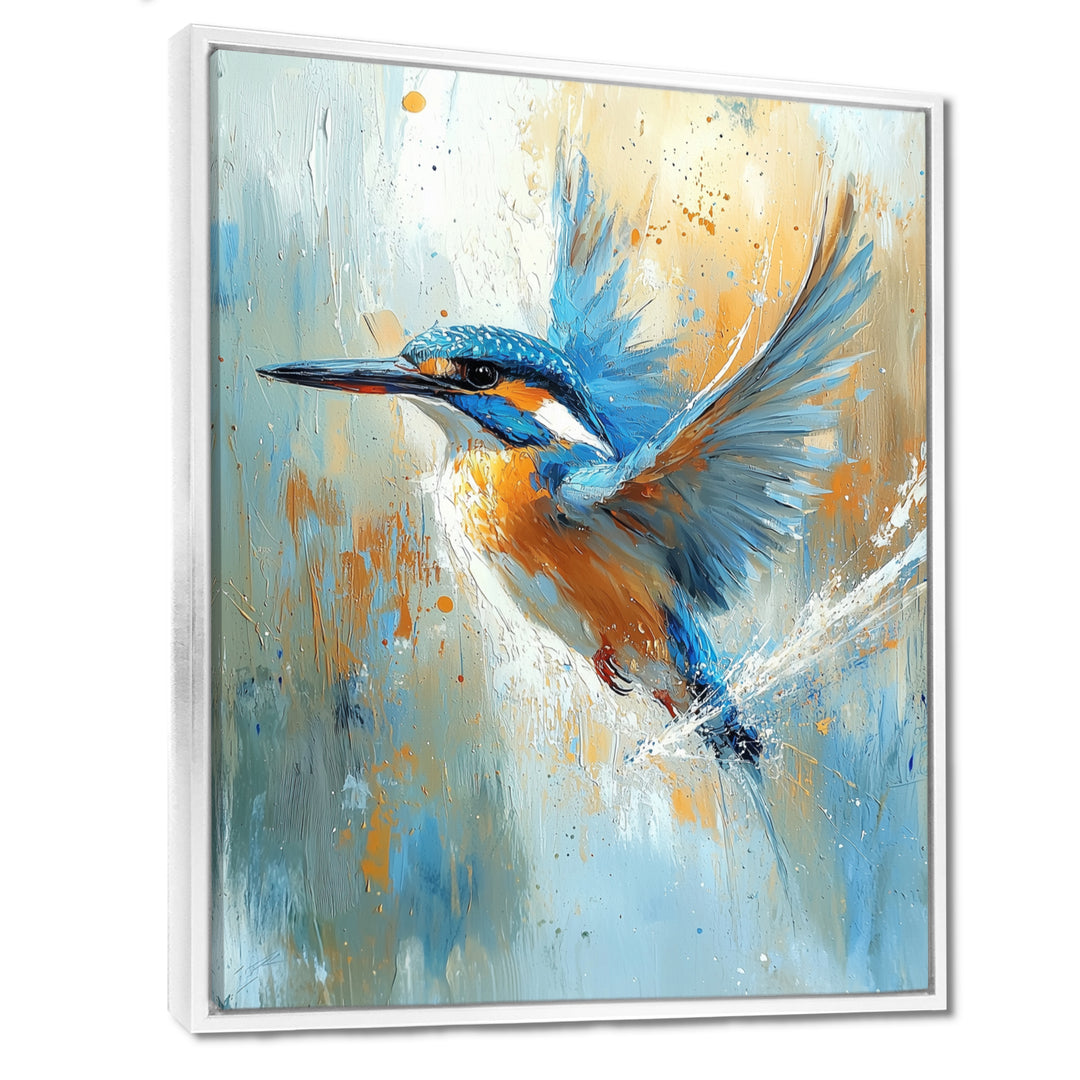 Blue Orange Kingfisher By The River Bird - Bird Living Room Wall Art