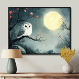 Owl In The Moonlight In Winter - Yellow Owl Wall Art