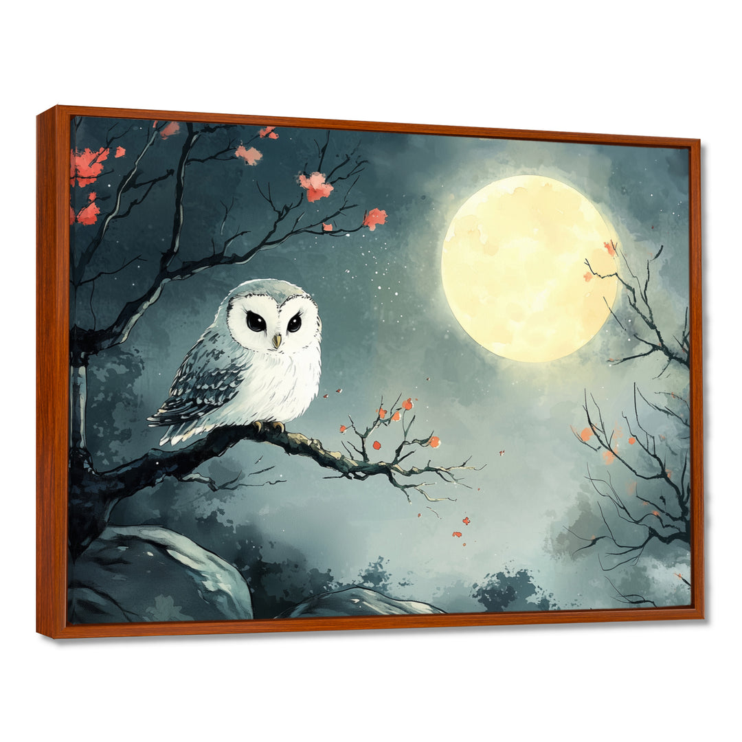 Owl In The Moonlight In Winter - Yellow Owl Wall Art