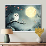 Owl In The Moonlight In Winter - Yellow Owl Wall Art