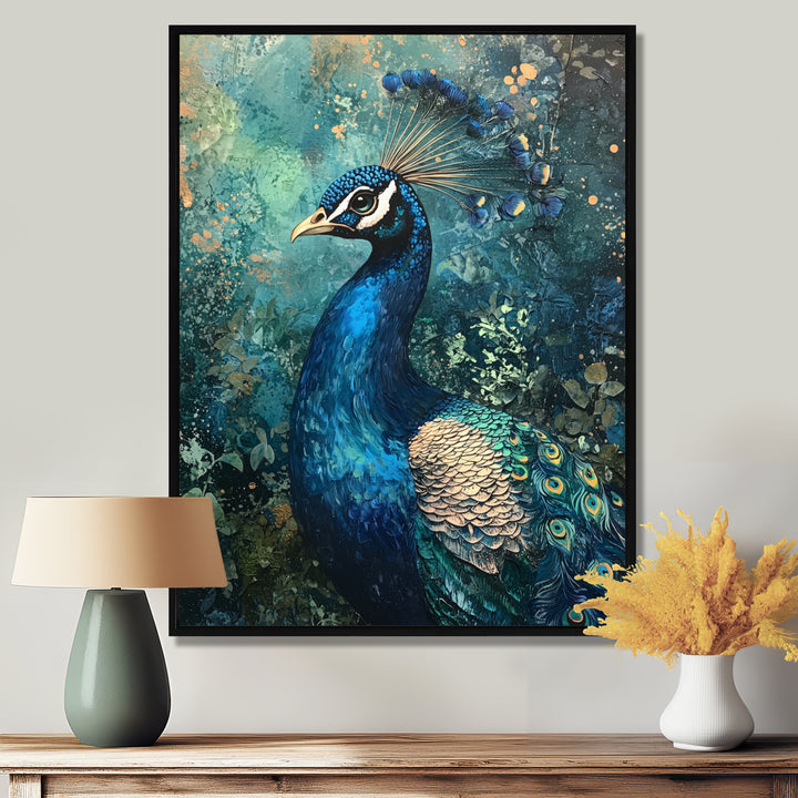 Peacock At The Garden Gate - Blue Bird Wall Art