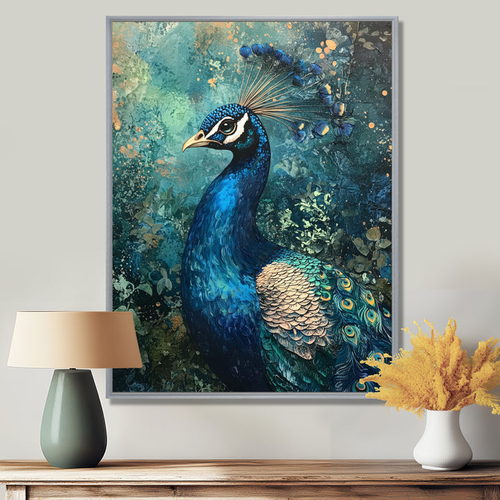 Peacock At The Garden Gate - Blue Bird Wall Art
