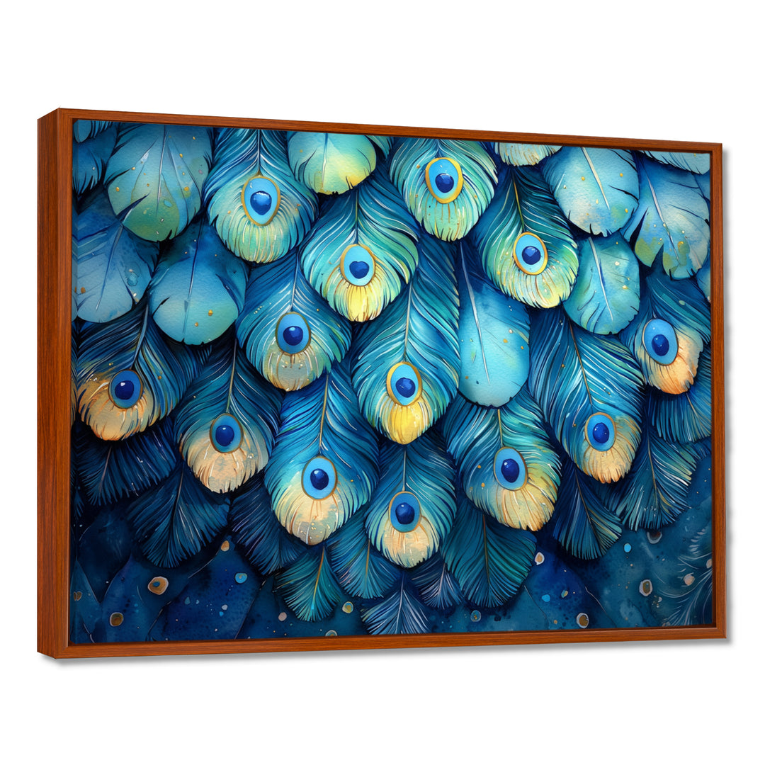 Peacock Feather Collage - Bird Framed Canvas Art